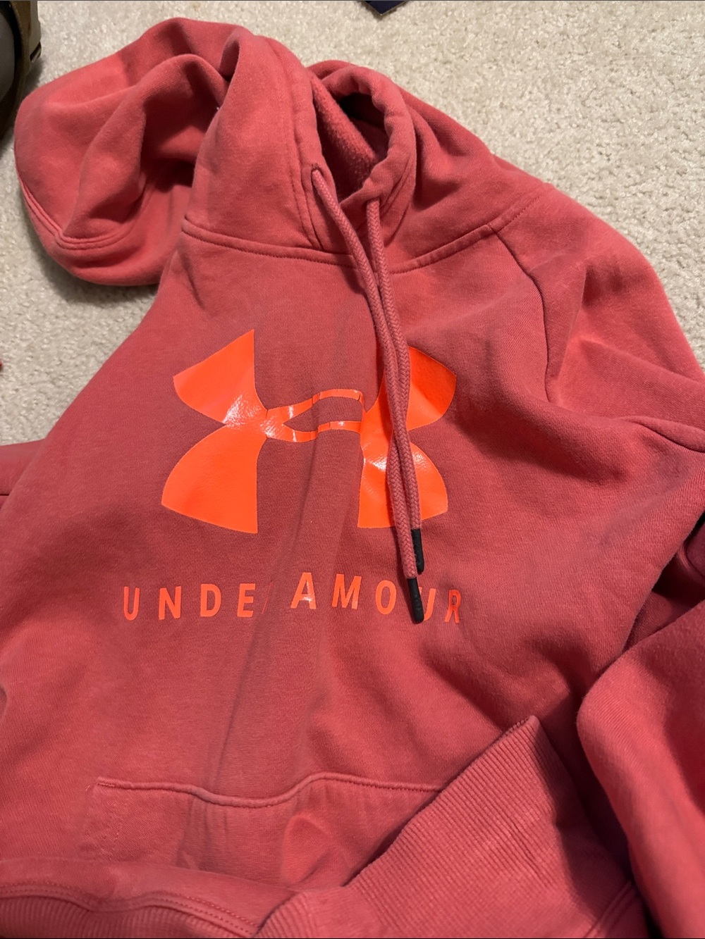 Under Armour Coral-Red Hoodie with Bright Orange Logo